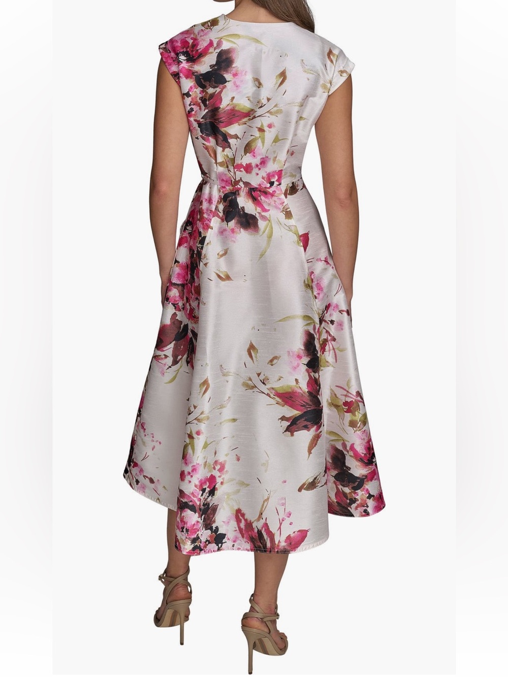 Donna Karan New York Floral Tiered Dupioni Wrap Dress Size 2 Ivory Pink NWT $179 - Picture 2 of 16